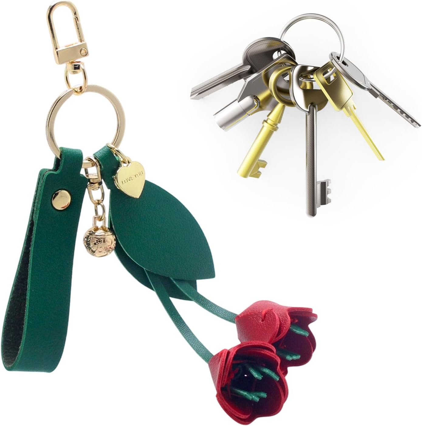 Modern Floral Accessory with Metal Hook Water Pu Leather Compact Design for Purse Pu Rose Keychain image 2