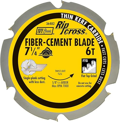 IVY Classic 36482 Hoja de sierra circular de carburo de carburo de corte de fibra-cemento de 6 dientes de 7-14" con eje de diamante de 58 pulgadas,
