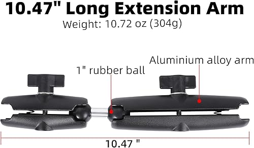 Miniatura 2 de Brazo de doble enchufe de doble extensión con adaptador de bola doble de 1 pulgada compatible con montaje de tamaño RAM B y otros dispositivos