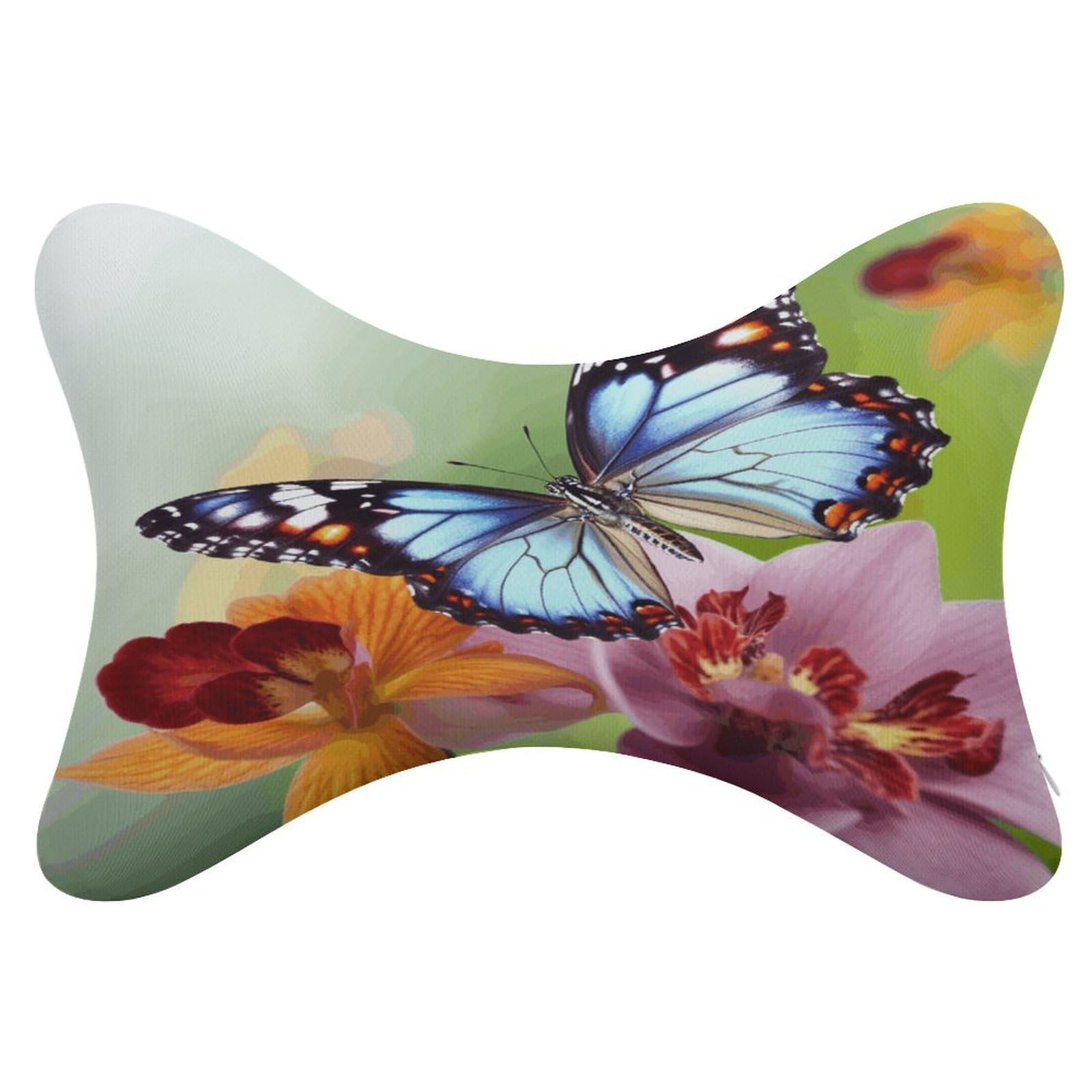 FekiLoot Flower Butterfly Car Headrest Set of 2,Softness Memory Foam Car Neck Pillow with Breathable Removable Cover Car Neck Support Pillow Ergonomic for Driving, Office