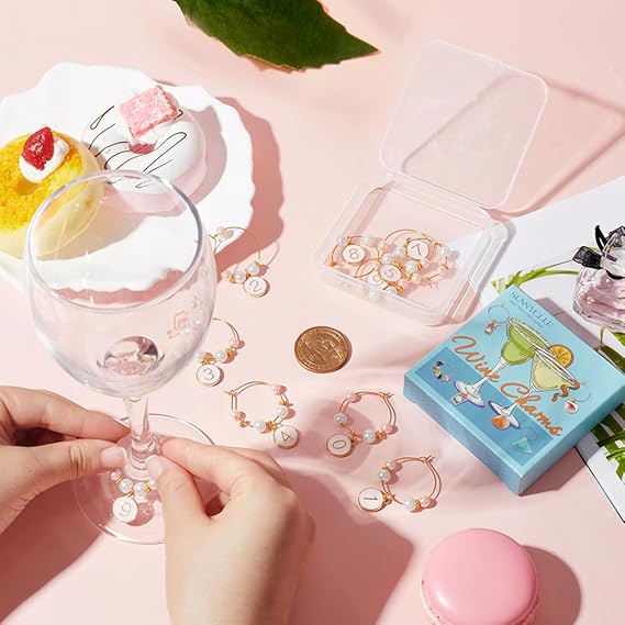 SUNNYCLUE 1 Boîte De 10 Breloques Marqueurs De Vin En Vrac Pour Verre à Vin En Vrac, Numéros 0 à 9, Identificateurs De Verre Dorés Pour Rassemblement, Fête De Mariage, Boissons, Fournitures