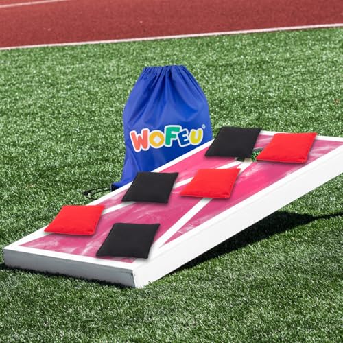 WOFEU Cornhole Säcken,15x15cm Cornhole Sitzsack Set,8 säcke Cornhole Bags, Corn Hole Wurfsäckchen Sitzsäcke für Outdoor Spiel（Schwarz + Rot）