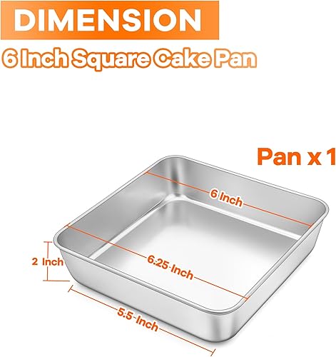 Miniatura 9 de TeamFar Molde cuadrado para tartas de 6 pulgadas, molde cuadrado de acero inoxidable para brownie de lasaña, saludable y resistente, apto para