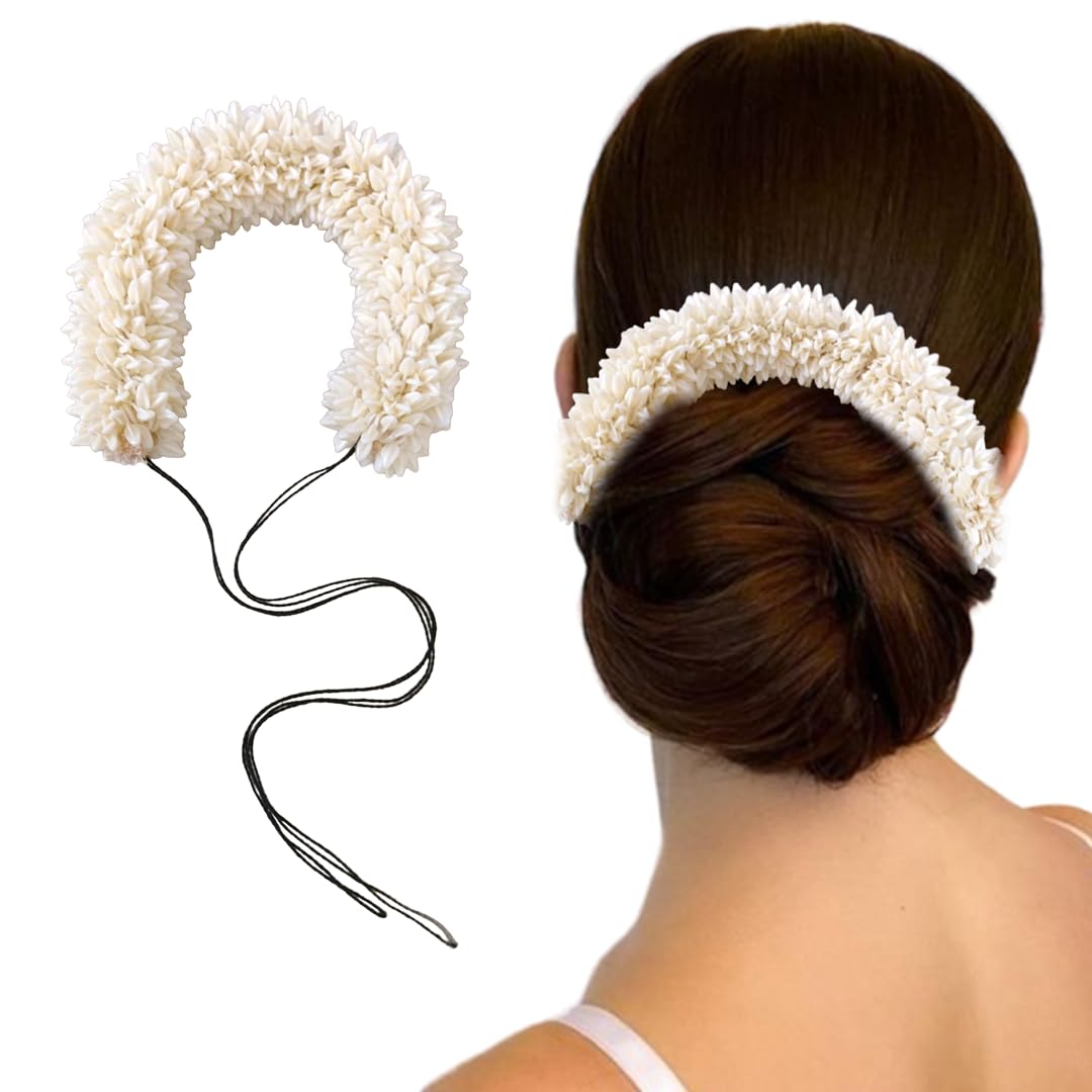 Hair Flare Artificial White Gajra with Classic Intricate Black Thread Hair Pin/ Judabun/ Hair Accessories for Women & Girls - 2631, Pack of 1