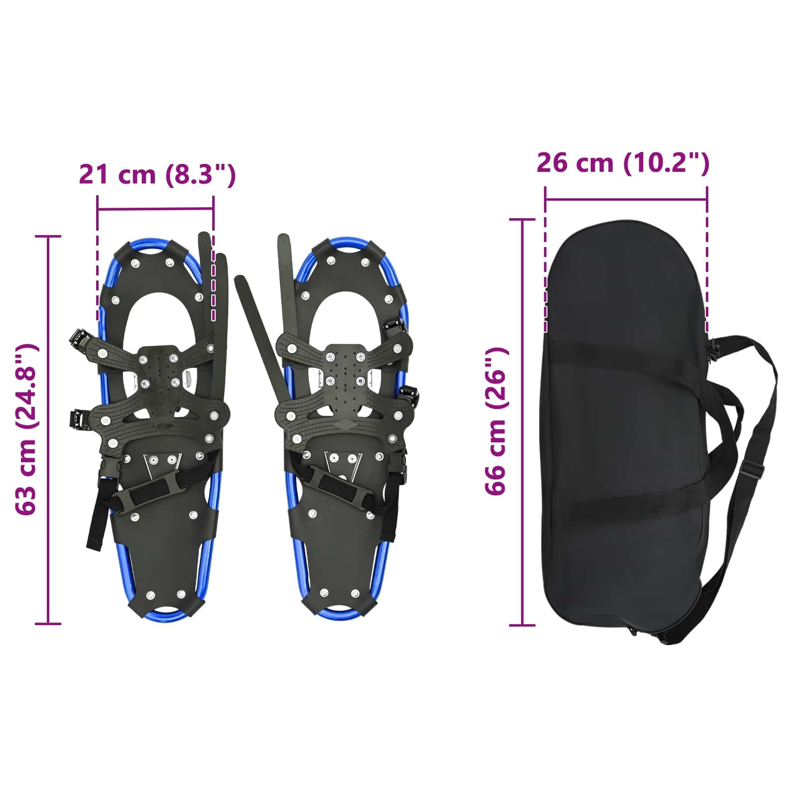 vidaXL Ciaspole 3 in 1 Blu e Nero 63 x 21 cm Alluminio e HDPE, Ciaspole in alluminio per il giardino, attrezzatura outdoor regolabile, accessori moderni per camminare sulla neve