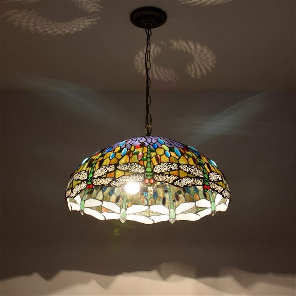 Wisząca Lampa Tiffany Witraż Sufit Szkło Śródziemnomorski Styl Amerykański Wiejski Ogród Ważka Retro Bar Światło Kreatywna Jadalnia Sypialnia