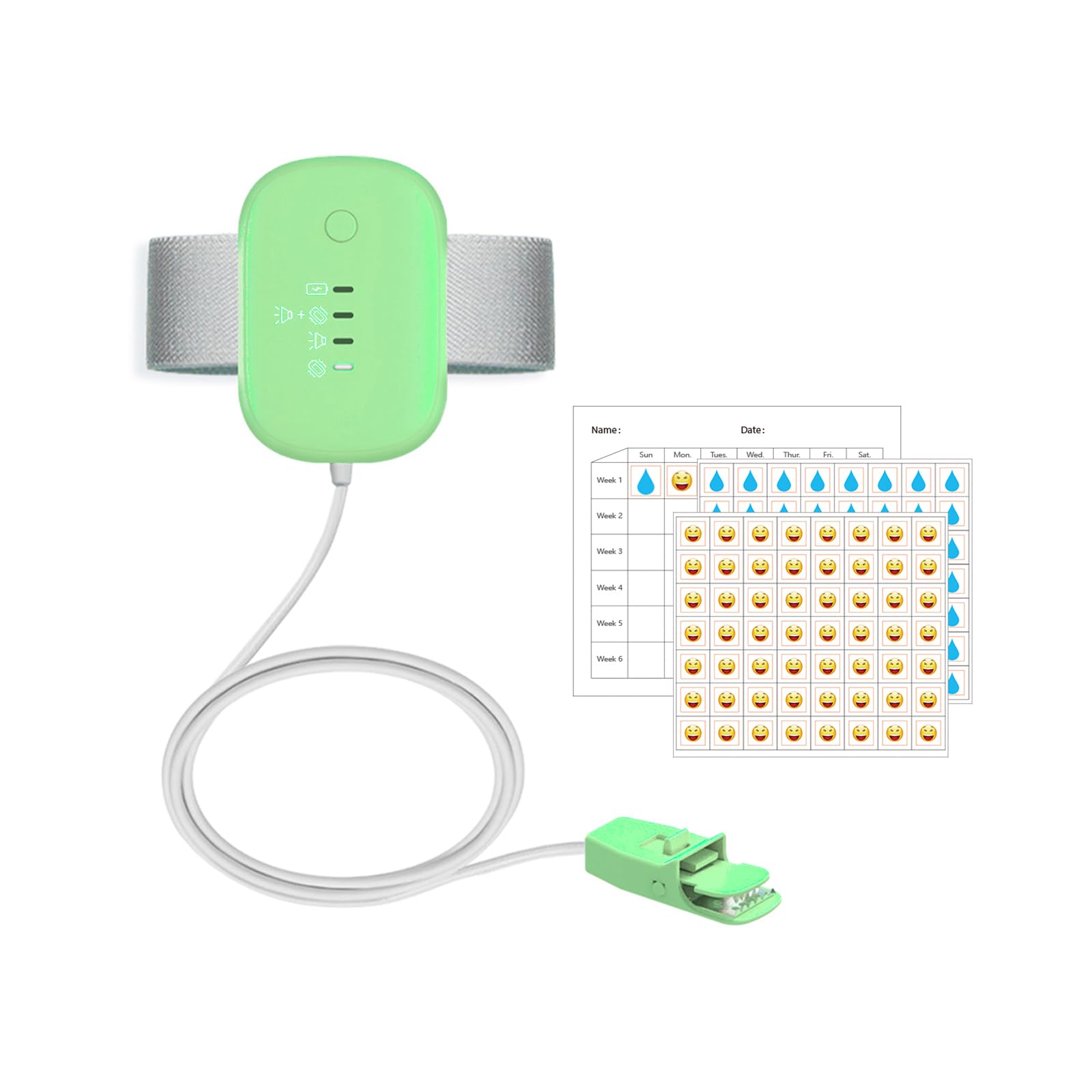 Bed Wetting Alarm for Kids, USB Rechargeable, Pee Alarms with Loud Sound & Strong Vibration, Potty Training for Children,Green