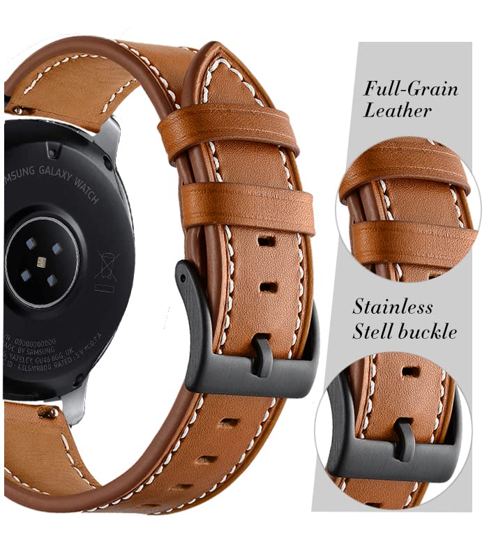 Olytop Galaxy Watch 3 45mm Bands/Galaxy Watch 46mm Bands/Gear S3 Bands, 22mm Leather Wristband Strap Women Men for Smaung Galaxy Watch 46mm/Gear S3 Frontier/Galaxy Watch 3 45mm, Brown - image 3