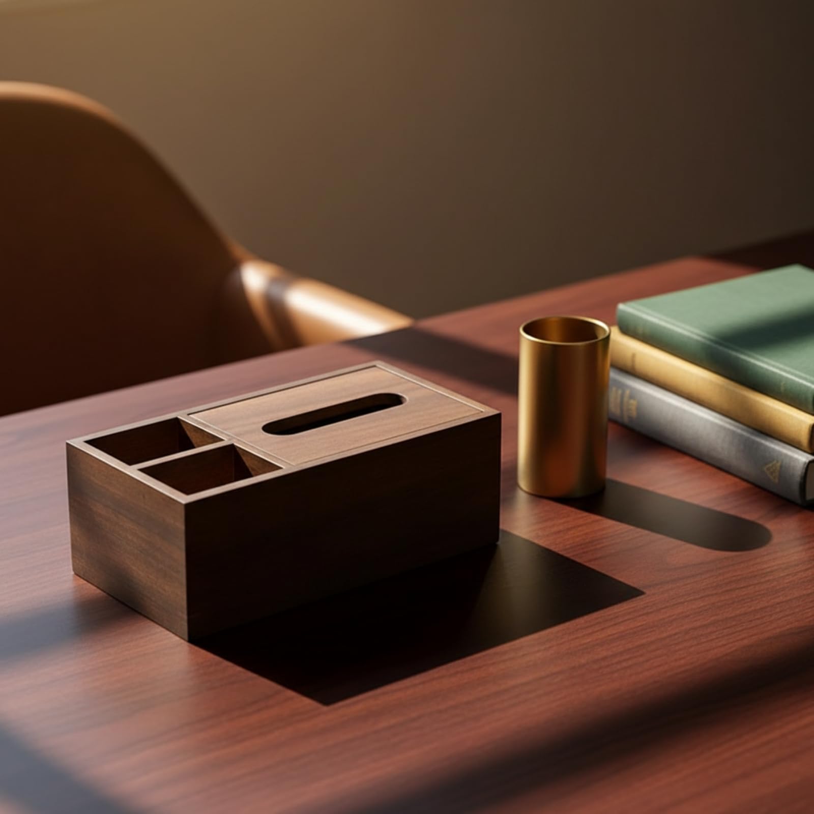 Scatola Porta Fazzoletti in Legno Durevole Porta Fazzoletti con Scomparto Salvaspazio Contenitore per Ufficio