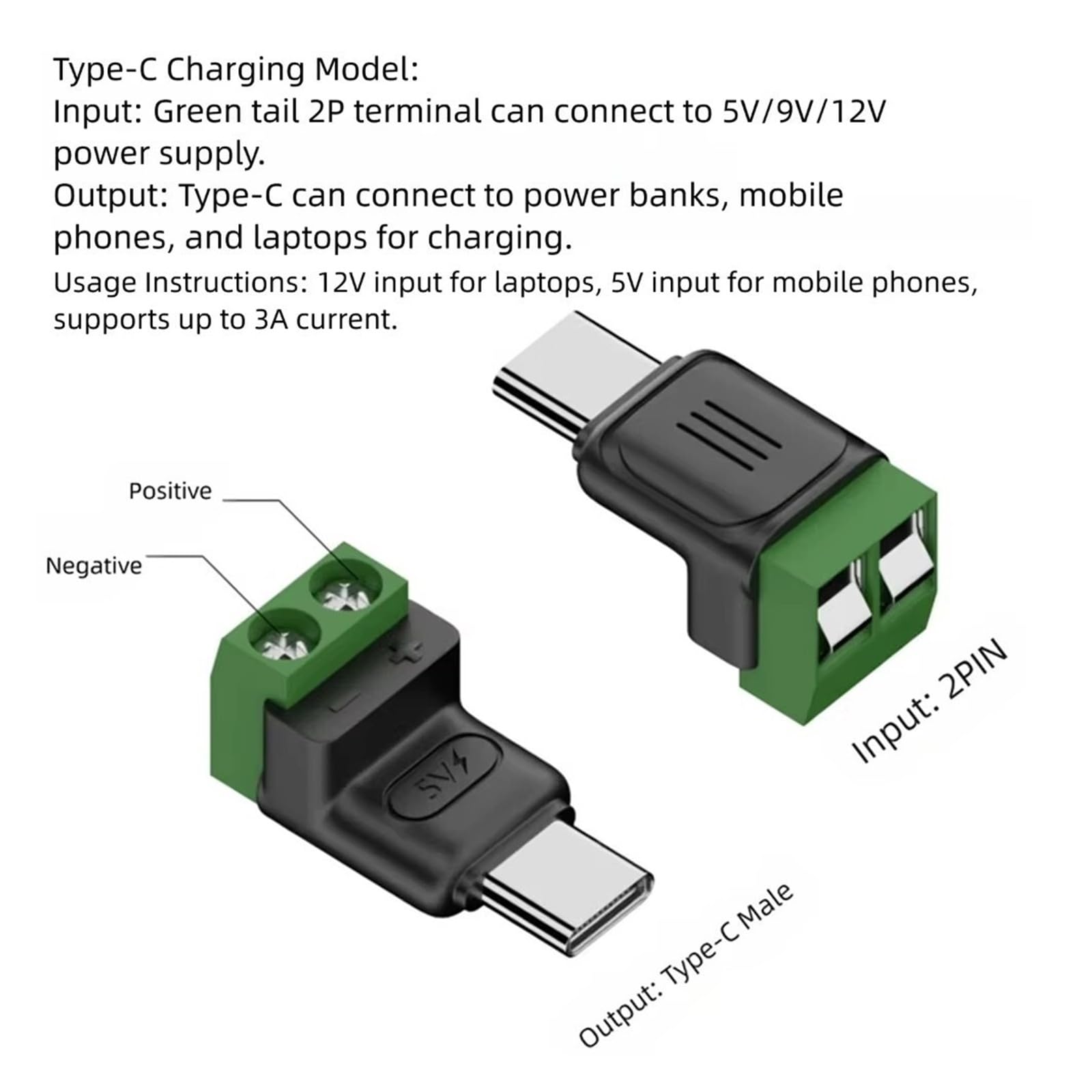 USB C/Micro na 2-pinowy zacisk śrubowy 5 V adapter bez lutowania do naprawy kabla do ładowania DIY