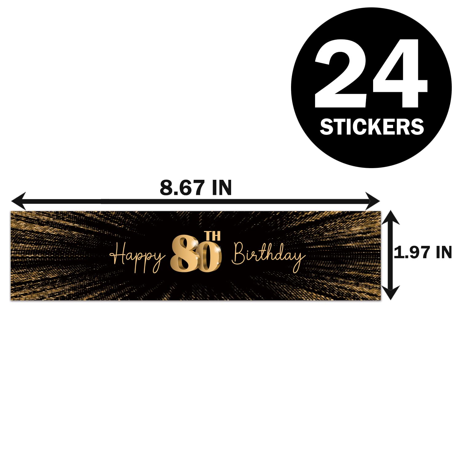 Black and Gold 80th Birthday Water Bottle Labels, 80th Birthday Party Water Bottle Labels for 80th Birthday Party Favors to Celebrate 80 years-24 Stickers.