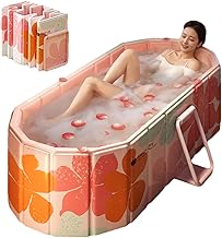 Genrenyen Portable Bathtub for Adult 47" Large Foldable No Installation Bath Tub for Shower Stall, Bathroom Hot SPA Soaking Standing Tub, Collapsible Plunge Tub (Pink, 47.2"×21.6"×19.6")