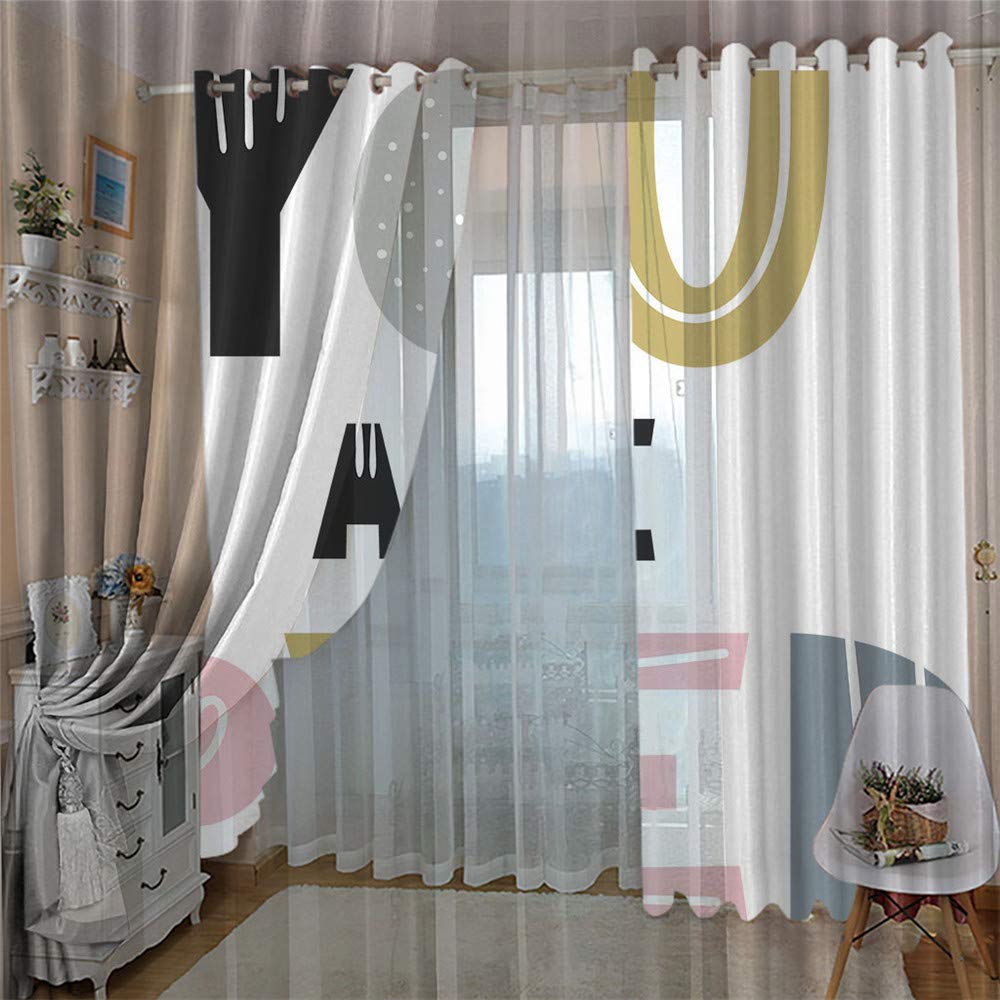 Gardinen Blickdicht Vorhänge 2er Set mit Ösen und Raffhalter, Morbuy 3D Drucken Modern Verdunkelungs Thermo Vorhänge Vorhänge-Set für Wohnzimmer Schlafzimmer (168x140cm *2,Bunte Buchstaben)
