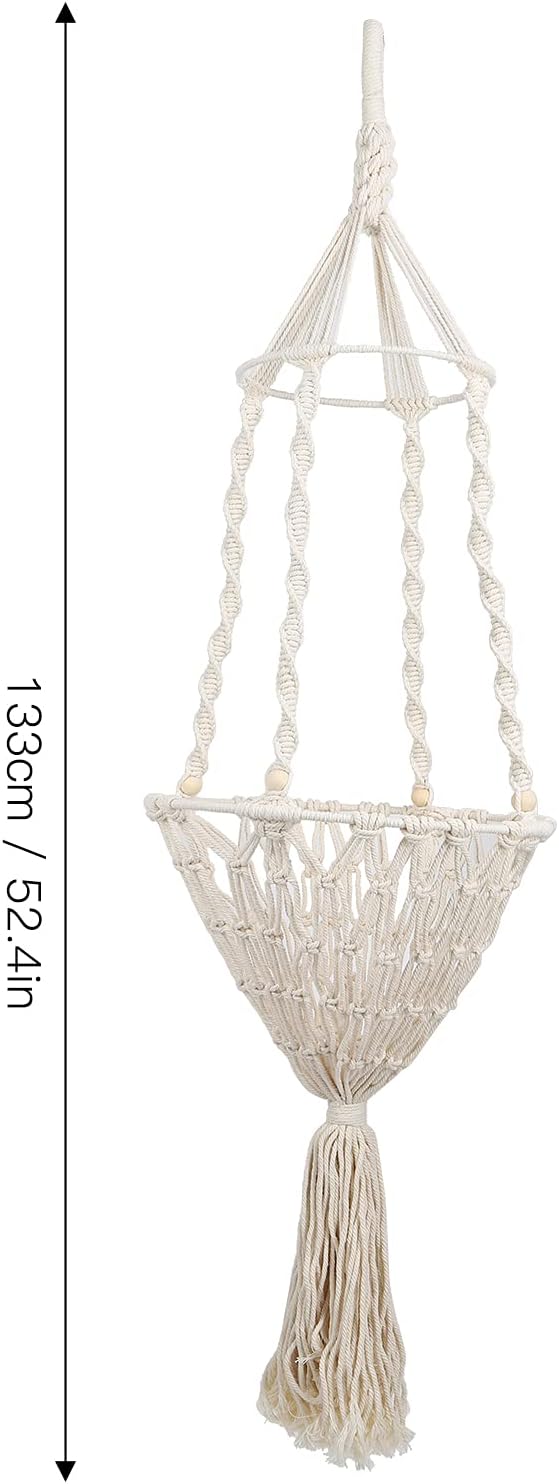Pet Hanging Swing Basket, Handmade Cotton Rope Woven Hammock for Mini Pig, Wooden Bead Type, 52.4 in Hanging Length, Includes 1 Hook, No Cushion, Indoor Outdoor Use