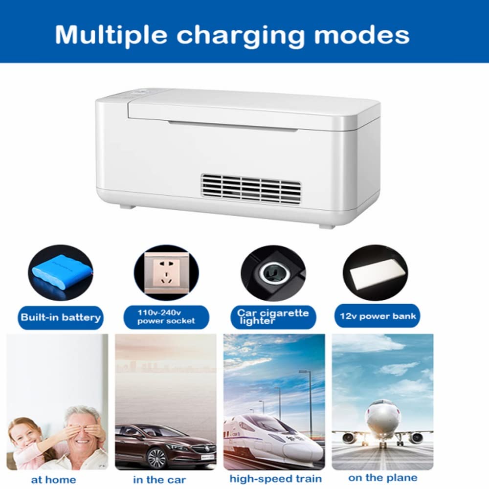 Insulinkühler-Kühlbox, 2–8 ℃ Mini-Medizinkühlschrank, lange Arbeitszeit für 8 Stunden, Insulinkühler mit zwei wiederaufladbaren Batterien für Auto, Reisen, Zuhause (0,6L, Silber)