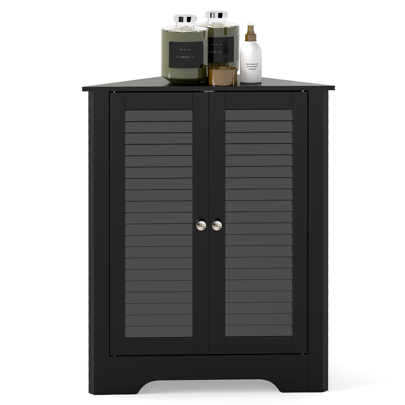 COSTWAY Meuble d'angle, avec 2 Portes et Étagère Réglable, Meuble de Rangement Autoportant pour Salle de Bain, Entrée, Salon, Chambre (Noir)