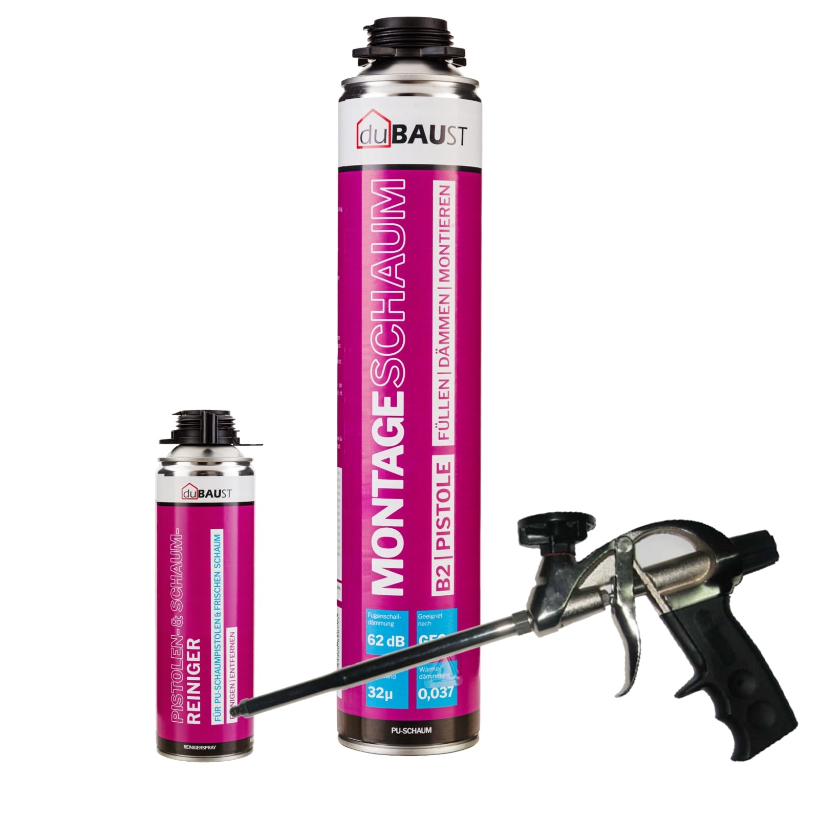 MSP24 - Espuma de montaje para pistola, 750 ml, de poliuretano, aislamiento acústico, aislamiento térmico, B2 (con limpiador PRS24 500 ml + pistola de espuma de teflón, 1 x 750 ml)