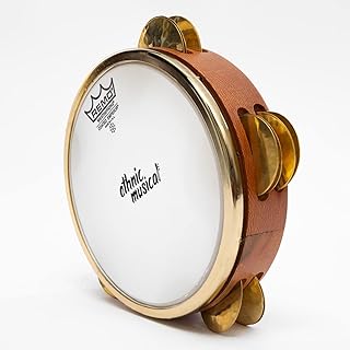 Professional Riq Riqq Tef with Remo Fiber skin, Hammered Brass Cymbals PRO-503 Tambourine with case
