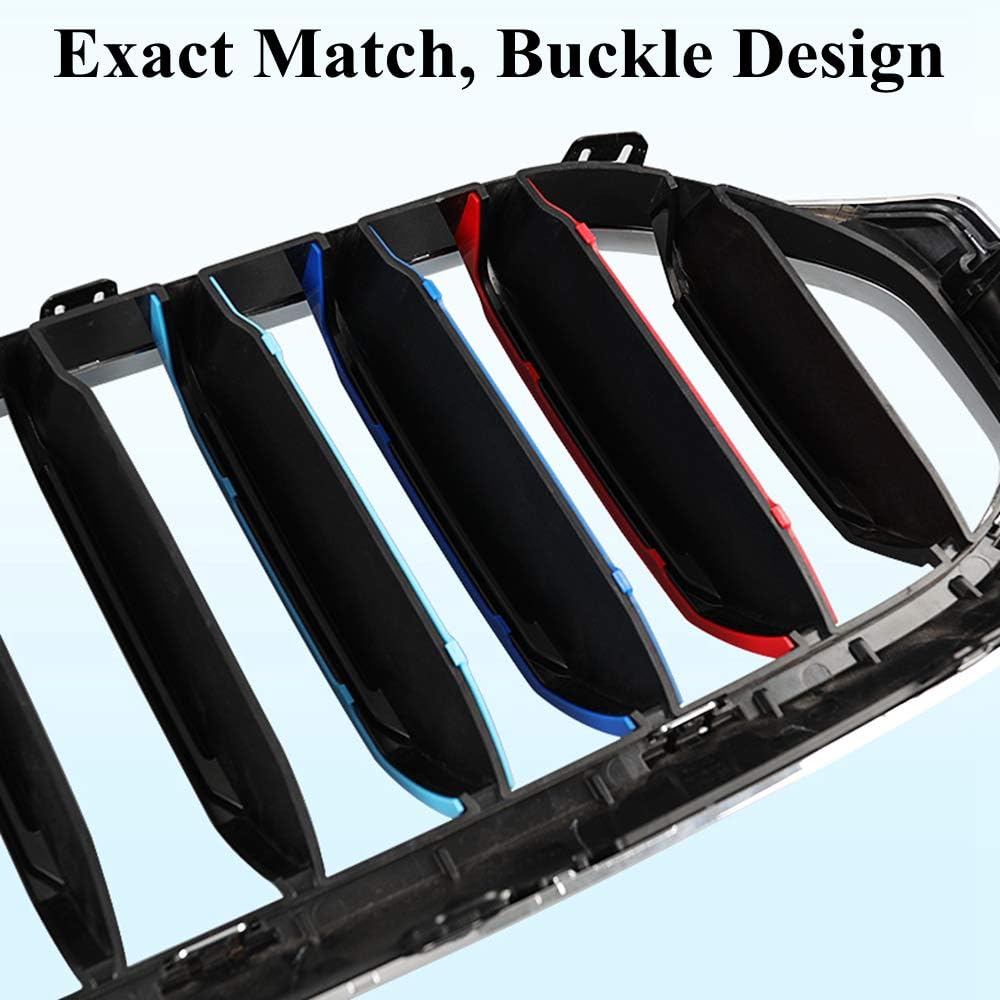 Tricolored Grille Insert Trims Compatible with BMW 2021 2022 2023 5 Series Sedan 530i 540i 530e M550i Accessories for w/Standard Kidney Grille (8 Beams)