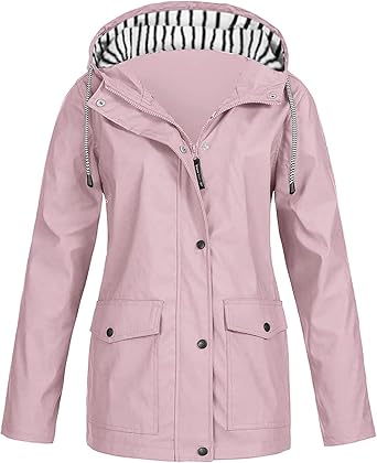 OIOLOYJM Yellow Rain Jacket Womens Waterproof with Hood Light Weight Jackets for Women Casual Fall Winter Plus Size Raincoat