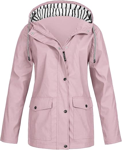 OIOLOYJM Yellow Rain Jacket Womens Waterproof with Hood Light Weight Jackets for Women Casual Fall Winter Plus Size Raincoat