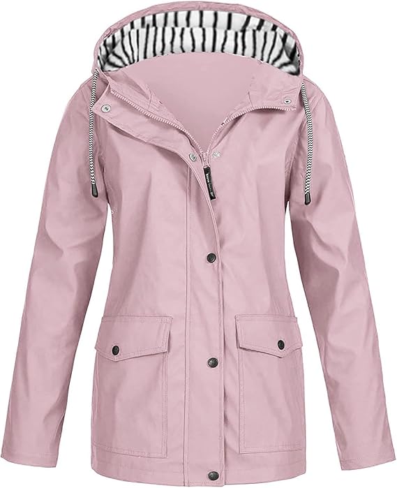 OIOLOYJM Yellow Rain Jacket Womens Waterproof with Hood Light Weight Jackets for Women Casual Fall Winter Plus Size Raincoat