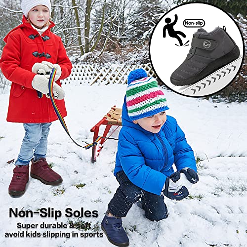 Ablanczoom Boys Girls Snow Boots Winter Boot Warm Fur Lined Toddler Shoes Comfortable Outdoor Slip On Walking Hiking Shoe For Little Kid #TOP1