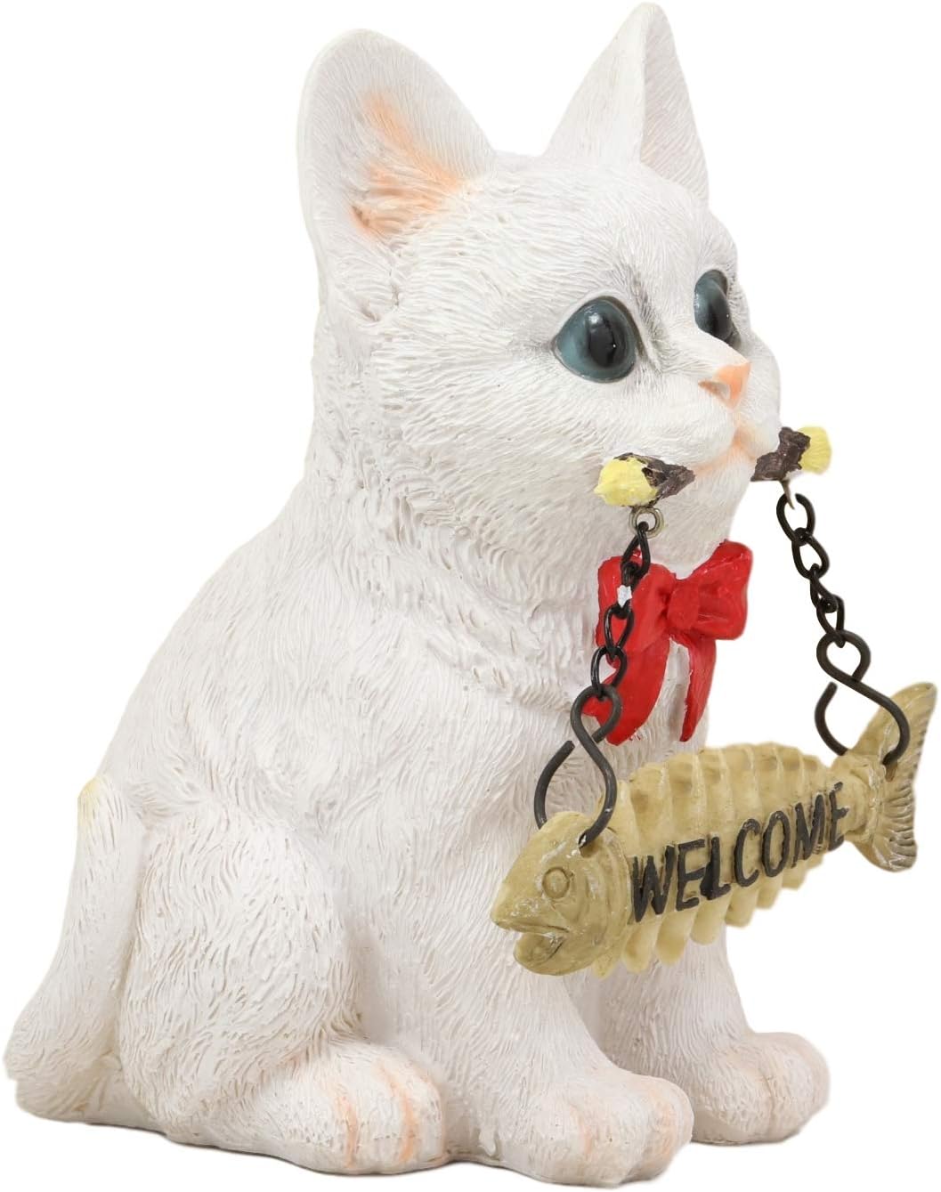 Ebros Gift Set of 4 Kitty Cats Realistic Black White Tabby Grey Kittens Figurines with Fish Bone Greeting Signs As Welcome Home Decor Pet Pals Cat Sculpture 6.5" Tall Memorial Pets Statues