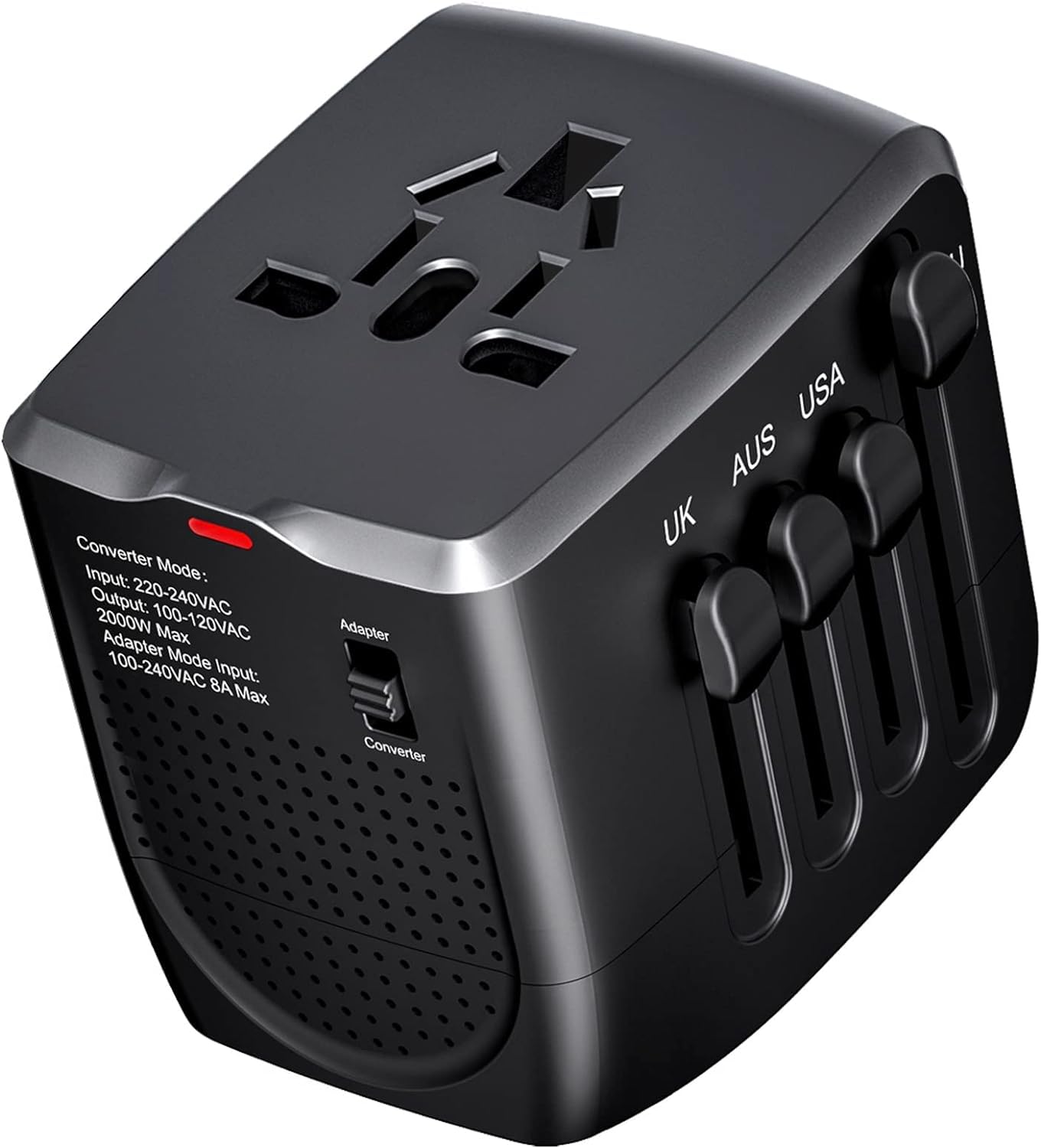 International Travel Adapter Voltage Converter to Step Down 220V to 110V for Hair straighteners, laptops, Cell Phones, Power converters from USA to UK, Europe, Australia Over 200 Countries (Black)
