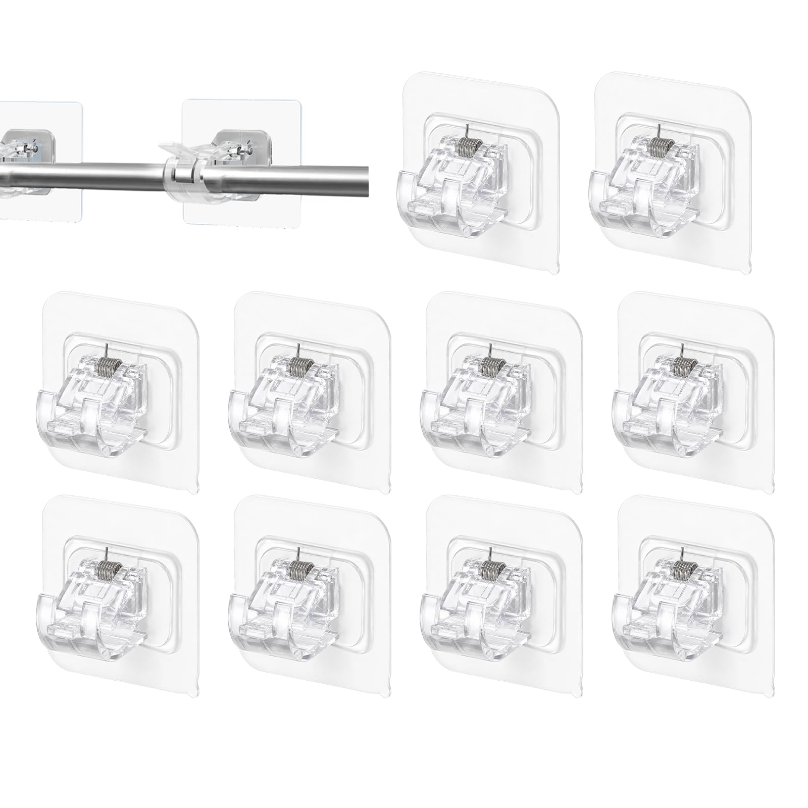 QhgPnt 10-Piece Self Adhesive Curtain Pole Holders, No Drill Curtain Pole Brackets for Quick Installation, Wall-Friendly Solution forHome Bathroom Kitchen and Hotel Use
