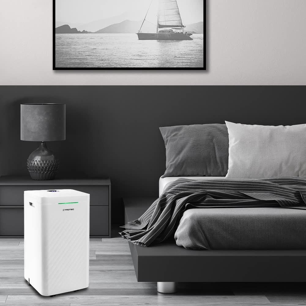 TROTEC Deshumidificador y purificador de aire de diseño TTK 27 HEPA, 12 L/día, Filtro HEPA con 95% de Efectividad, Pantalla LED, 2 en 1, Reinicio Automático, Función Secado de Ropa