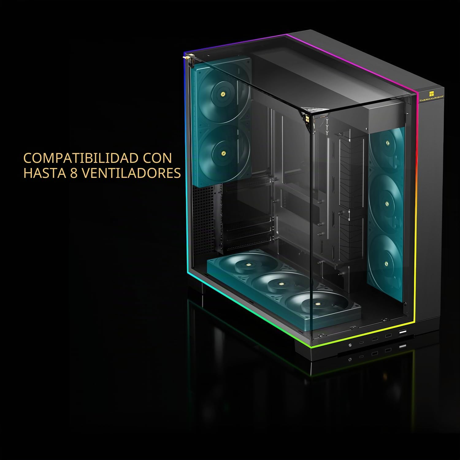 Thermalright Caja para PC A70 ARGB, Cristal Templado panorámico de 270°, Carcasa ATX Mid Tower, Compatible con Placa Base ATX/GPU de 420 mm, Oculta, Color Negro, con Barra de luz ARGB