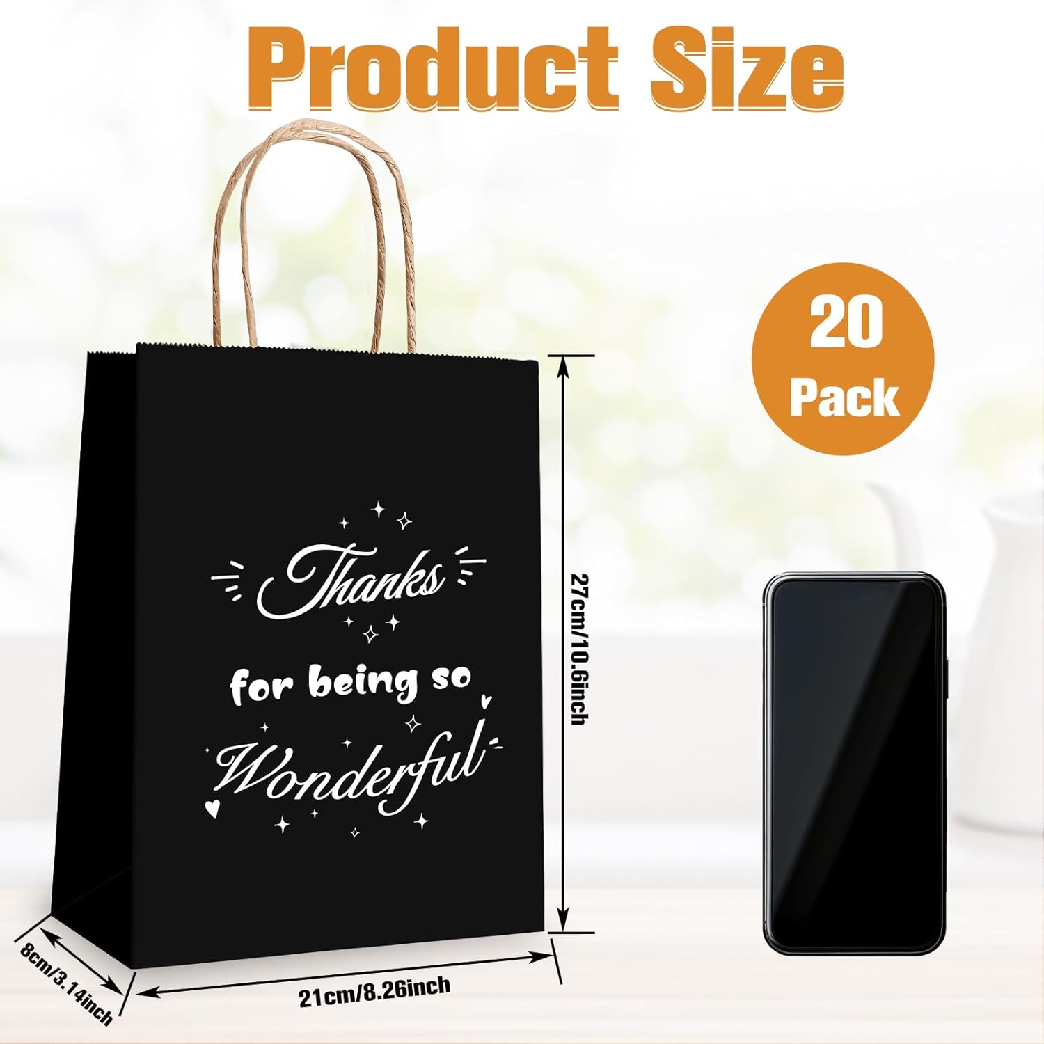 Enjamyo 20 Pcs Kraft Paper Gift Bags with Handles for Employee Coworker Colleague,Thank You Gift Paper Bags,Thank You for Being Awesome Gift Bag(8.3 x 4.3 x 10.6 Inch,Black) - Image 2