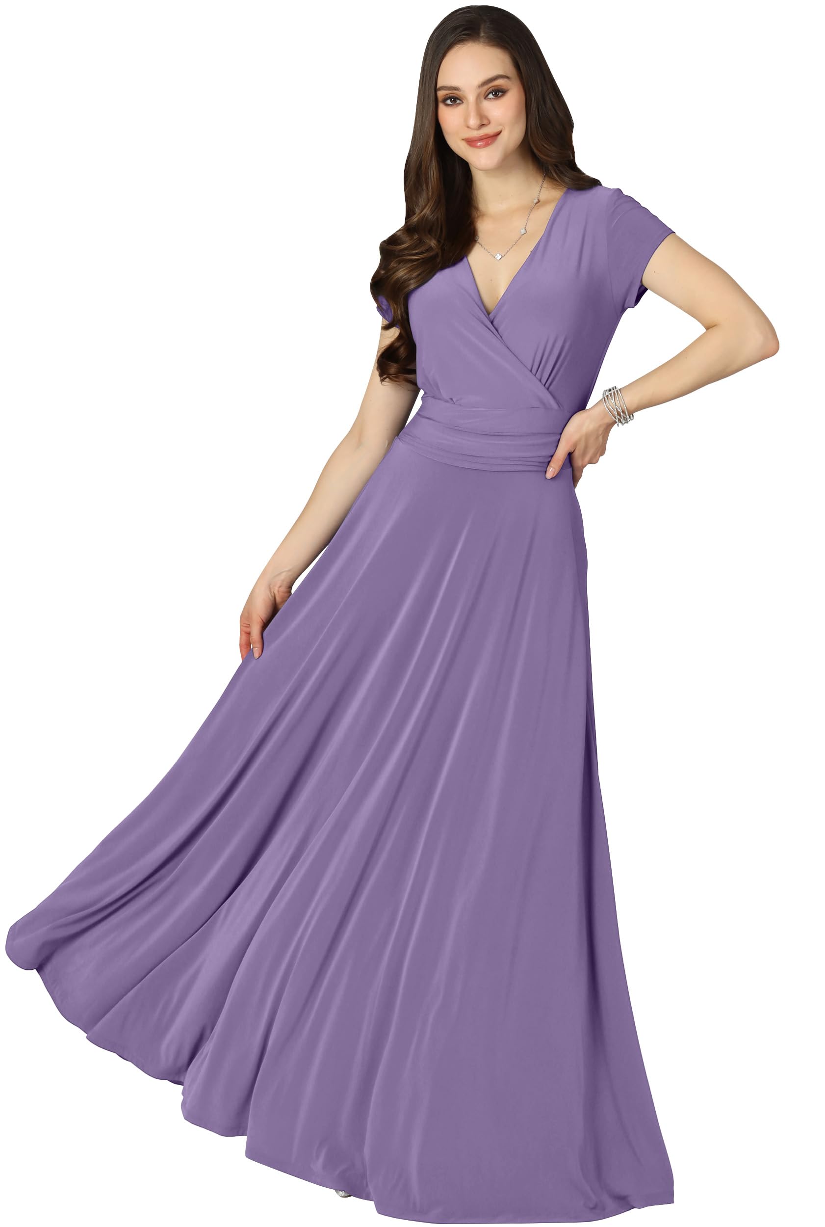 KOH KOH Womens Sexy Cap Short Sleeve V-Neck Flowy Cocktail Gown