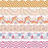 VABAMNA Bulletin Board Borders Groovy Classroom Decorations, 84ft Retro Bulletin Board Trims Happy Face Flower Daisy Plaid Classroom Wall Door Decors for Teacher School Office Supplies