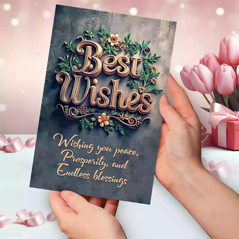 Elegant Best Wishes Greeting Card for Special Occasions For Weddings And More Note Card (1pc) (Cardstock) (Multicolour)-image-43