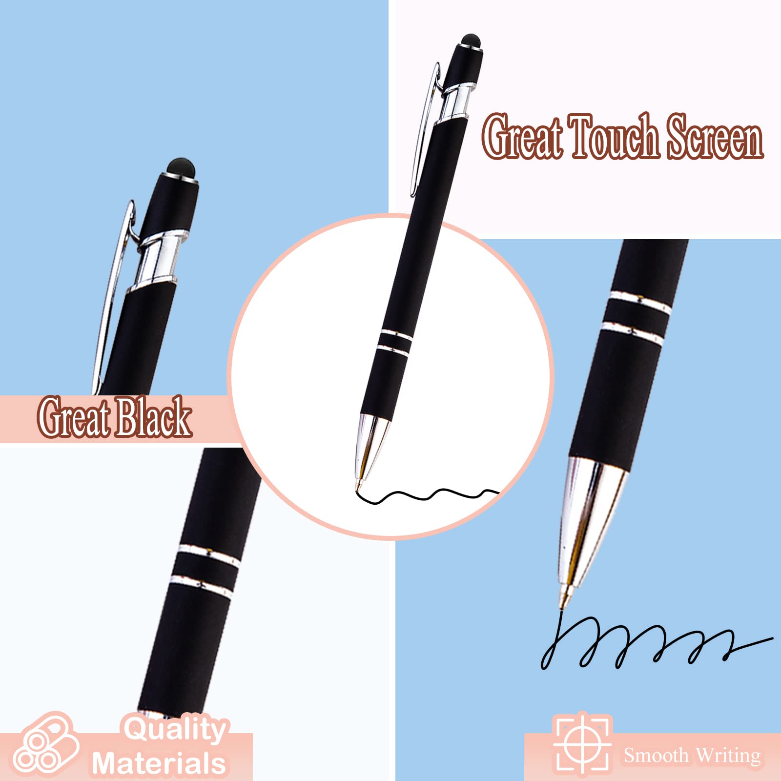 PASISIBICK 12 penne a sfera nere con stilo, 2 in 1 penna a sfera stilo in metallo, penna a sfera premium per touch screen, inchiostro nero, punta media da 1,0 mm (12 pezzi nero)