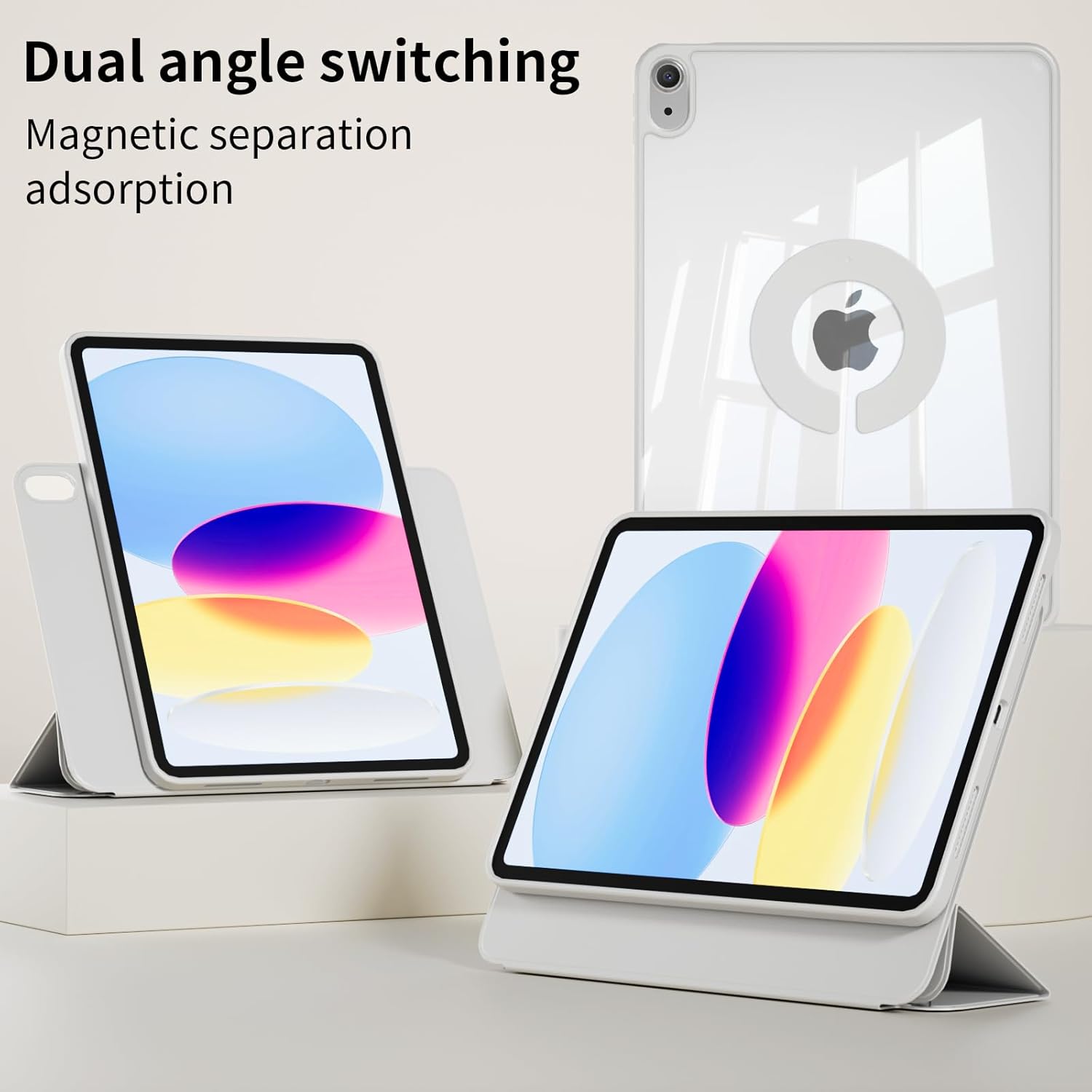 Case for iPad (A16) 11th Generation 11 Inch, for iPad 10th Generation 10.9 Inch - Magnetic Detachable Y-Shaped Cover, Clear 360 Rotating Backshell & Multi-Angle Stand, Auto Wake/Sleep, Gray