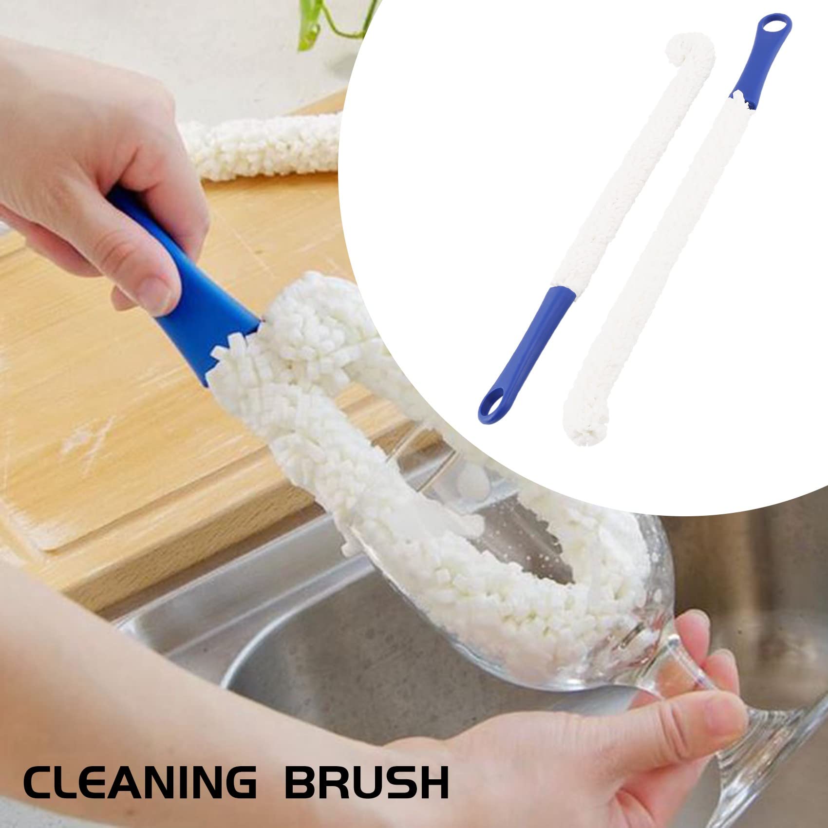 Pasuihcay Bottle Cleaning Brush - Set of 2 Flexible Bottle Scourer - Multi-Function Household Cleaning Tools for Cleaning of Wine Decanters, Goblets, Glasses, Cups, Blue & White