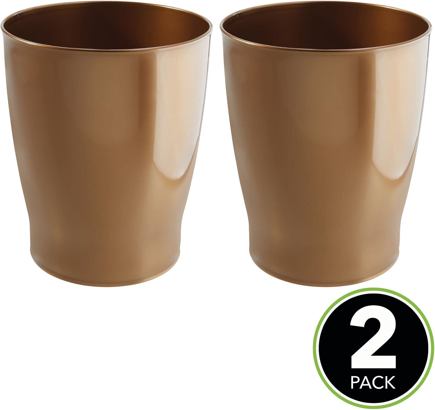 mDesign Round Plastic Bathroom Garbage Can, 1.25 Gallon Wastebasket, Garbage Bin, Trash Can for Bathroom, Bedroom, and Kids Room - Small Bathroom Trash Can - Fyfe Collection - 2 Pack, Copper