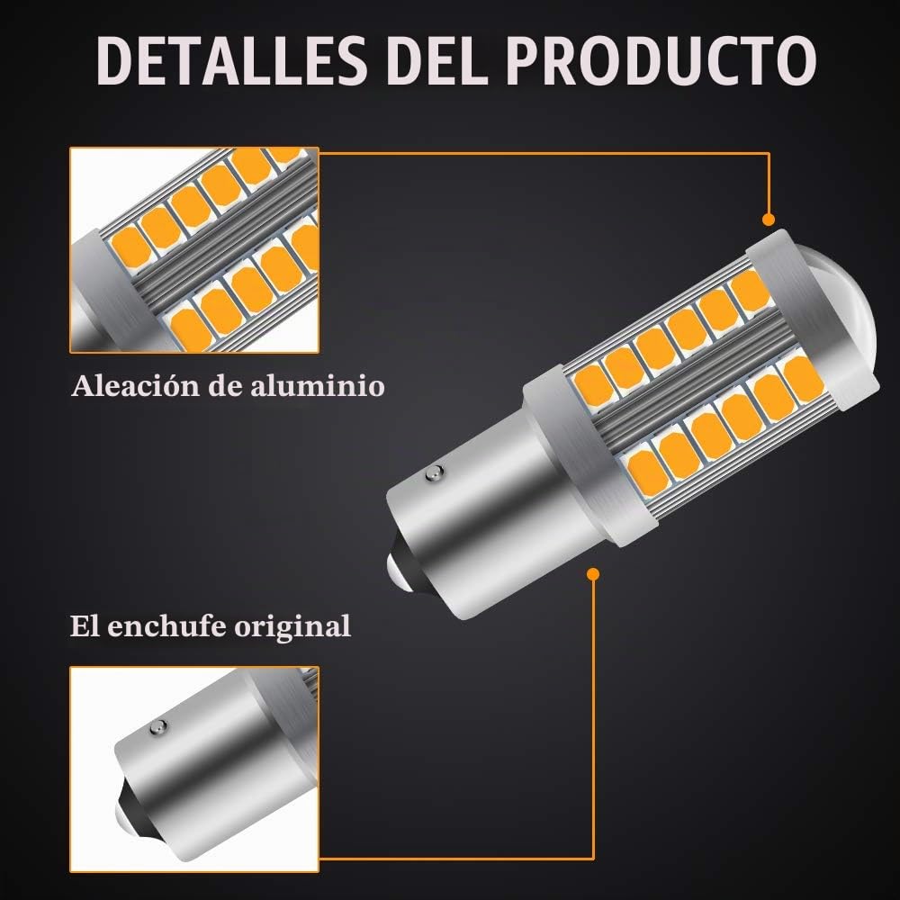 4 X 1156BAU15S PY21W Bombilla LED Amarillo Señal de giro Bombilla Super Brillante 6000K 5630 33 SMD Frente de coche y Luz de señal de giro trasera 12-30 V