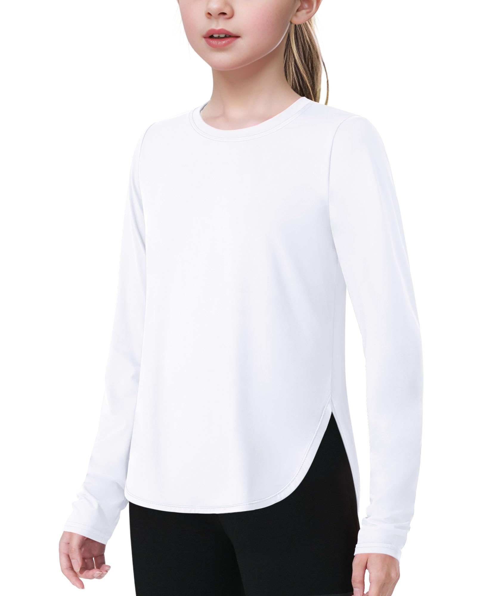 JOCMIC Girls Long Sleeve Shirts Kids Athletic Basic Tees for Gym Yoga Fall Tops Quick Dry UPF 50+ Sun Shirt