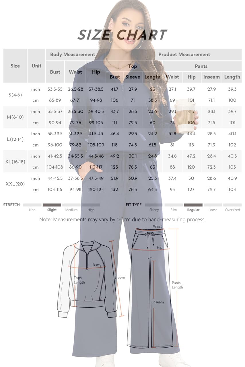 SHEKINI Chándal para mujer de manga larga con parte superior de salón, juego de ropa deportiva con cremallera 1/2, traje de ocio, sudadera, pantalones de chándal con pierna ancha, traje de casa de dos