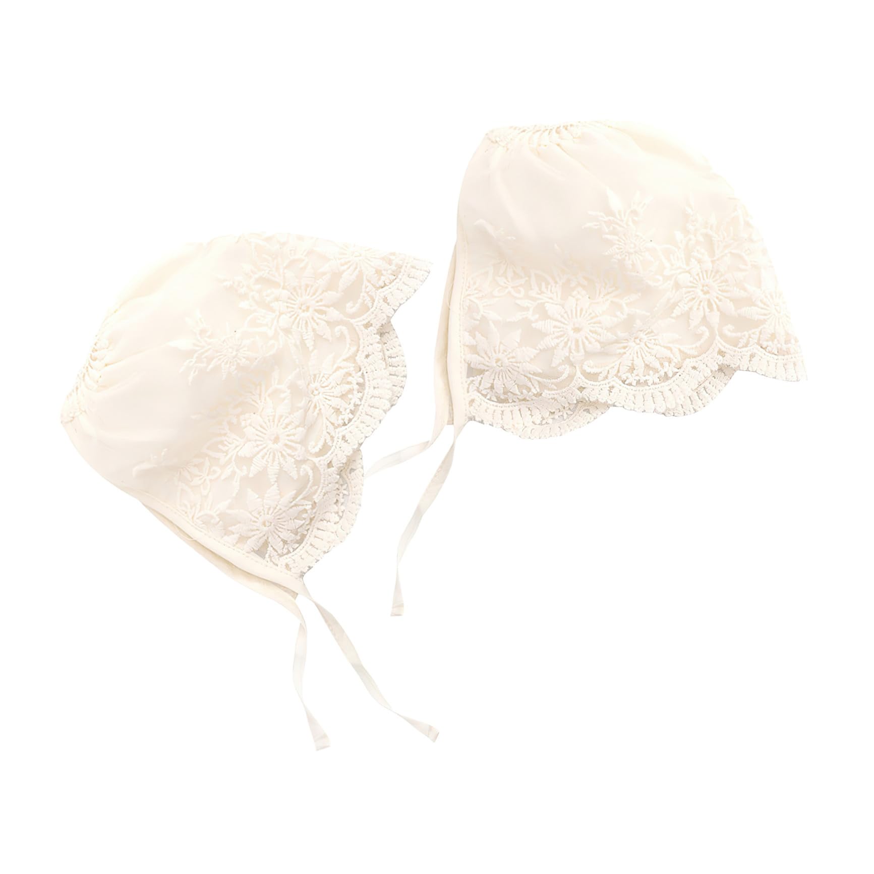 Gorro Bebe Verano Suave Piel de Encaje, 2 Piezas, Lazo Seguro, y Elegante para Niña Recién Nacida para Bautizo y Fotos