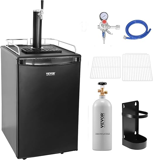 VEVOR Beer Kegerator, Single Tap Draft Beer Dispenser, Full Size Keg Refrigerator With Shelves, CO2 Cylinder, Drip Tray & Rail, 32°F- 50°F Temperature Control, Holds 1/6, 1/4, 1/2 Barrels, Black