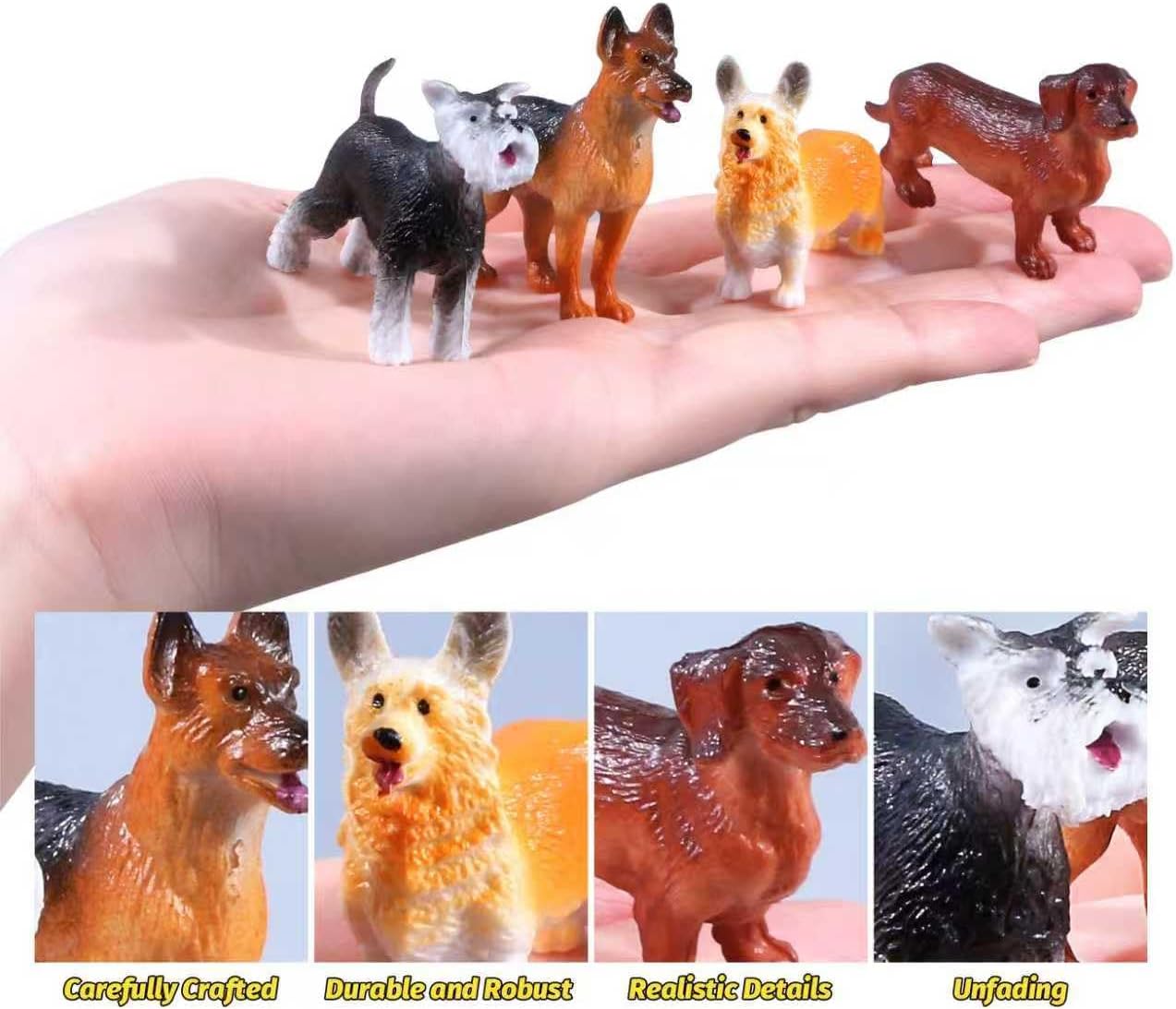 SIENON 12PCS Dog Figures Toy Set, Miniature Plastic Realistic Assorted Dollhouse Puppy Animals for Kids Educational Preschool Learning Christmas Easter Eggs Birthday Party Favor Cake Topper