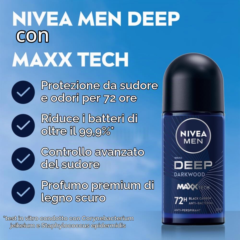 Nivea Men Deep Deo Roller - 6 x 50 ml