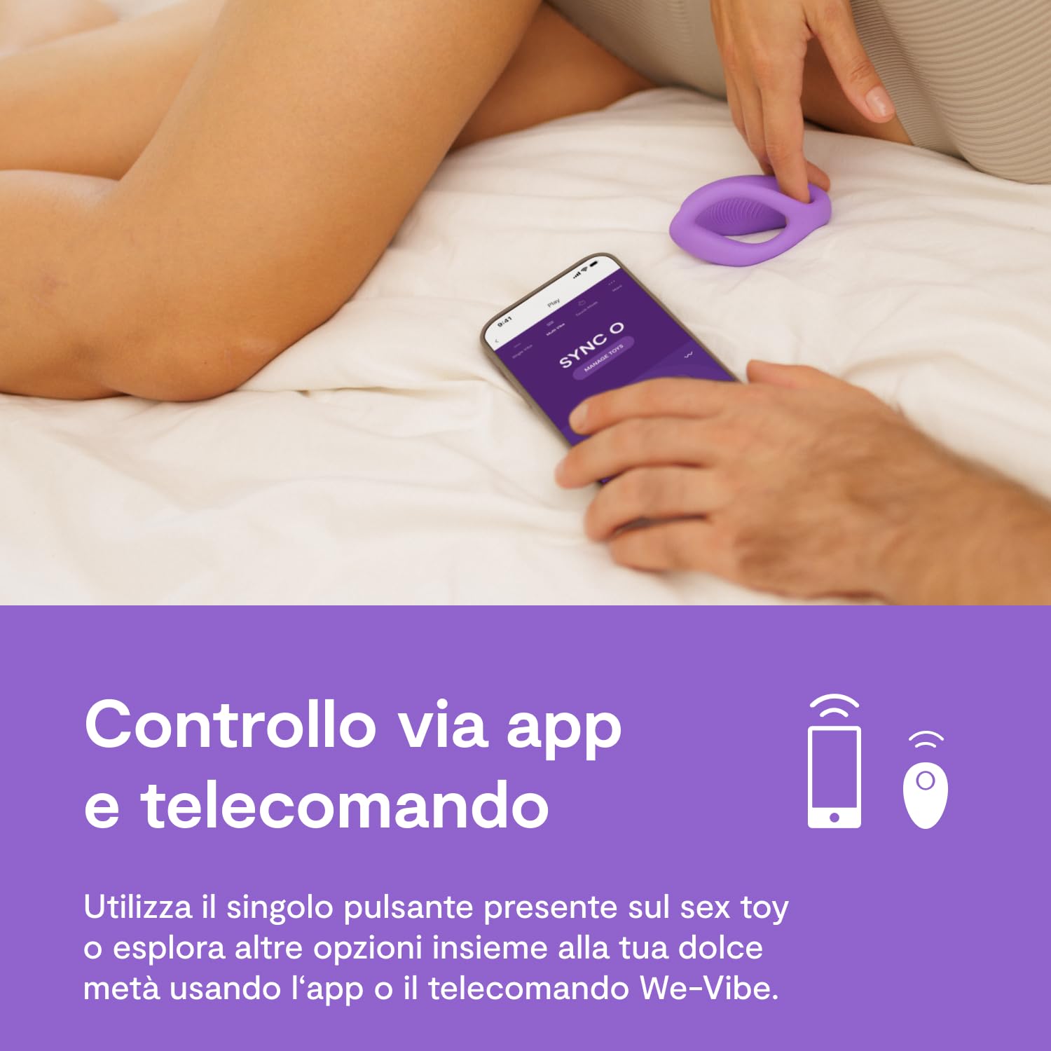 We-Vibe Sync O Vibratore di coppia - Sex toy vibrante a C con telecomando per donne - Controllato tramite app - Stimolazione del punto G e del clitoride - Resistente all'acqua e ricaricabile - viola