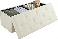 CangLong 43" Foldable Storage Ottoman Bench - Synthetic Leather Footrest Stool, 660lbs Capacity, Cream Bedroom & Living Room Bench