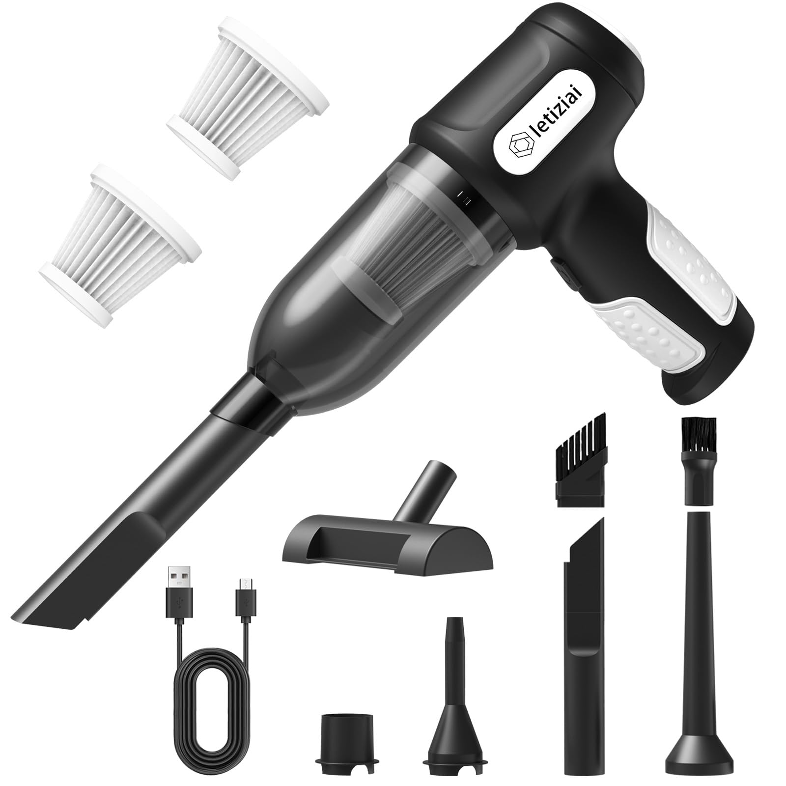 Handheld Vacuum Cleaner, Small Portable Car Vacuum Cleaner Cordless Powerful 7000Pa, 3 in 1 Car Hoovers Cordless Powerful USB Rechargeable, Air Duster & Blower for Car, Home Office, 2 Filters